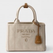 Prada Jardiniere Small Tote Bag in Natural Cotton Canvas