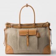 Prada Bonnie Large Tote Bag in Linen and Leather 