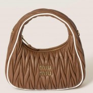 Miu Miu Wander Hobo Bag in Cognac Matelasse Nappa Leather