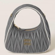 Miu Miu Wander Hobo Bag in Grey Matelasse Nappa Leather