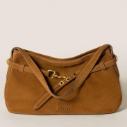 Miu Miu Aventure Medium Shoulder Bag in Brown Suede Leather