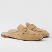 Prada Women's Slippers in Beige Suede Leather