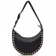 Valentino Rockstud Mini Hobo Bag in Black Grained Leather