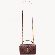 Saint Laurent College Mini Chain Bag in Bordeaux Crackled Leather