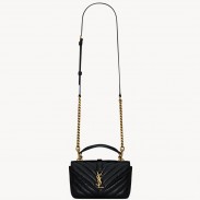 Saint Laurent College Mini Chain Bag in Black Crackled Leather