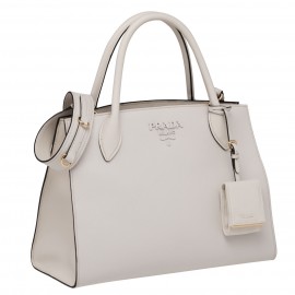 Prada Large Monochrome Bag In White Saffiano Leather