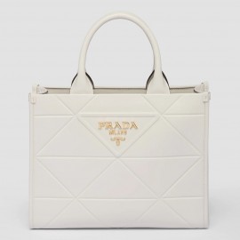 Prada Symbole Small Bag with Topstitching in White Leather
