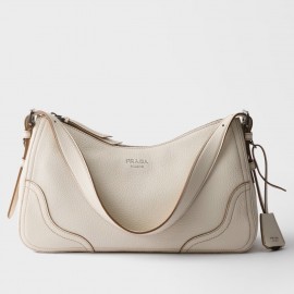 Prada Aimee Large Shoulder Bag in White Buckskin