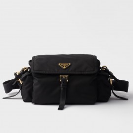 Prada Explore Medium Flap Shoulder Bag in Black Re-Nylon