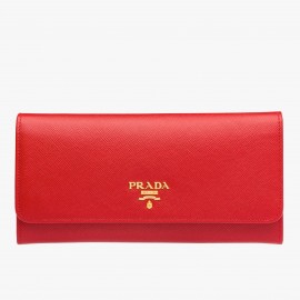 Prada Continental Wallet In Red Saffiano Leather