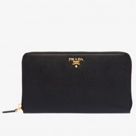 Prada Large Zipped Wallet In Black Saffiano Leather