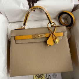 Hermes Kelly Sellier 28 Bicolor Bag in Trench and Yellow Epsom Calfskin