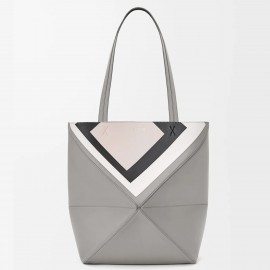 Loewe x Albers Medium Puzzle Fold Tote Bag in Grey Calfskin