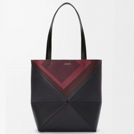 Loewe x Albers Medium Puzzle Fold Tote Bag in Black Calfskin
