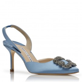 Manolo Blahnik Hangisi 70 Slingback Pumps in Light Blue Satin
