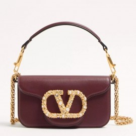 Valentino Loco Small Shoulder Bag in Bordeaux Calfskin With Jewel Logo