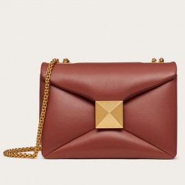 Valentino One Stud Chain Bag In Brown Nappa Leather