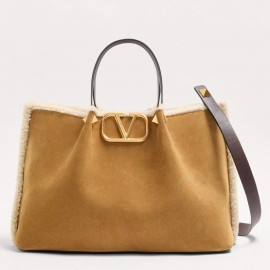 Valentino Medium Suede Shopping Bag with Sheepskin Lining