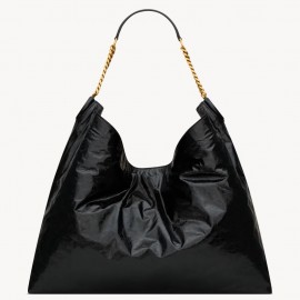 Saint Laurent Hortense Hobo Bag in Black Shiny Leather