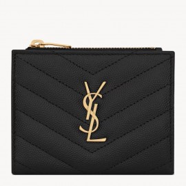 Saint Laurent Cassandre Bi-fold Wallet in Black Matelasse Leather
