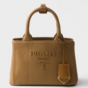 Prada Jardiniere Mini Tote Bag in Brown Cotton Canvas