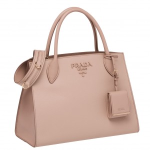 Prada Large Monochrome Bag In Nude Saffiano Leather