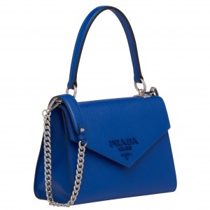 Prada Monochrome Top Handle Bag In Blue Saffiano Leather