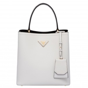 Prada White Saffiano North South Double Medium Bag