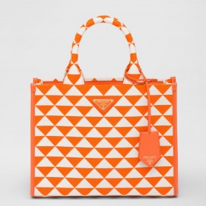 Prada Symbole Small Bag in Orange and White Jacquard Fabric