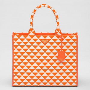 Prada Symbole Large Bag in Orange and White Jacquard Fabric