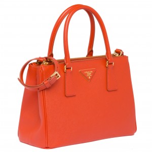 Prada Galleria Small Bag In Orange Saffiano Leather