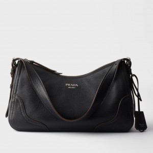 Prada Aimee Large Shoulder Bag in Black Buckskin