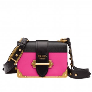 Prada Cahier Shoulder Bag In Pink/Black Leather