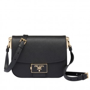 Prada Embleme Shoulder Bag In Black Saffiano Leather 