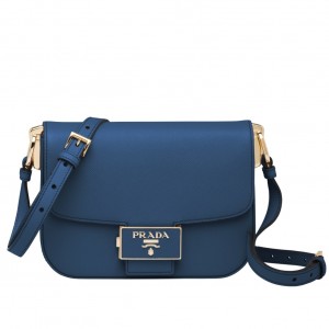 Prada Embleme Shoulder Bag In Blue Saffiano Leather