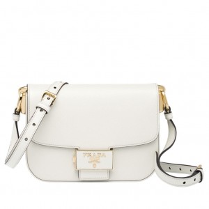 Prada Embleme Shoulder Bag In White Saffiano Leather