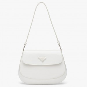 Prada Cleo Flap Bag In White Brushed Leather