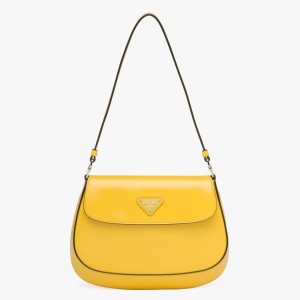 Prada Cleo Flap Bag In Yellow Brushed Leather