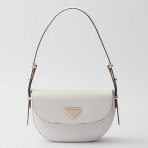 Prada Arque Shoulder Bag with Flap in White Leather