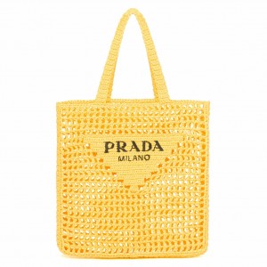 Prada Small Tote Bag In Yellow Raffia