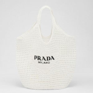 Prada Large Tote Bag In White Raffia