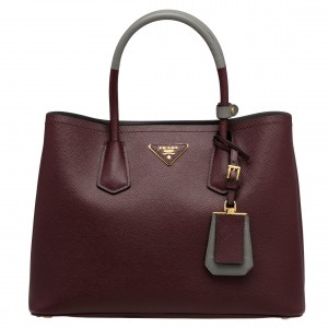 Prada Bicolor Double Medium Garnet Saffiano Bag