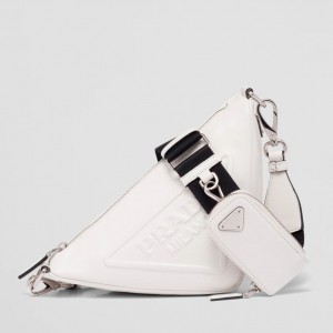 Prada Triangle Shoulder Bag In White Leather