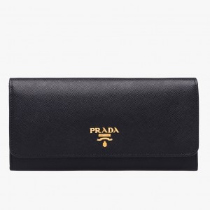 Prada Continental Wallet In Black Saffiano Leather