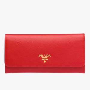 Prada Continental Wallet In Red Saffiano Leather