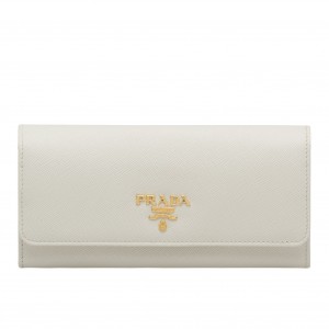 Prada Continental Wallet In White Saffiano Leather