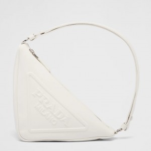 Prada Triangle Pouch Bag In White Leather 