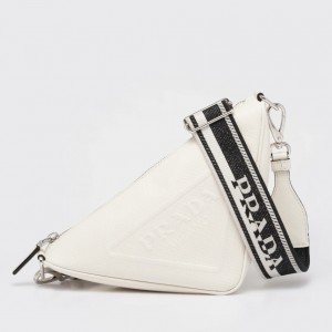 Prada Triangle Shoulder Bag In White Saffiano Leather