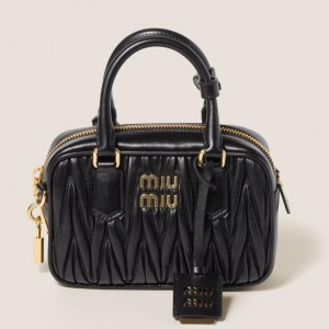 Miu Miu Arcadie Small Bag in Black Matelasse Leather