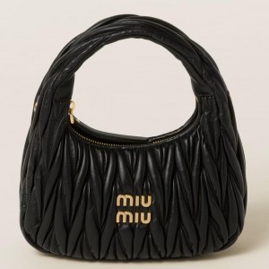 Miu Miu Wander Hobo Bag in Black Matelasse Leather